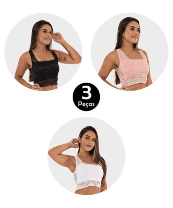 Imagem de Kit 3 Sutiã IMI Lingerie Cropped Regata Top Renda Virginia