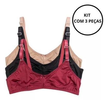 Imagem de Kit 3 Sutiãs Sem Bojo Com Alças Reforçadas Confortável