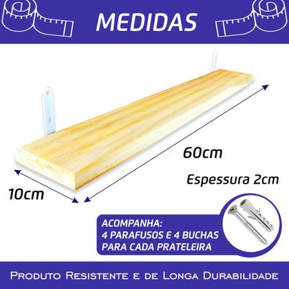 Imagem de Kit 3 Tábuas Nichos Prateleira Industrial Mão Francesa 60cm