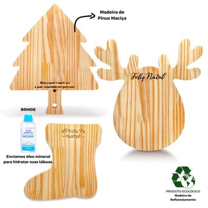 Imagem de Kit 3 Tábuas Petisqueira de Natal - Decoração em Madeira para Mesa Posta - Rena, Pinheiro e Bota