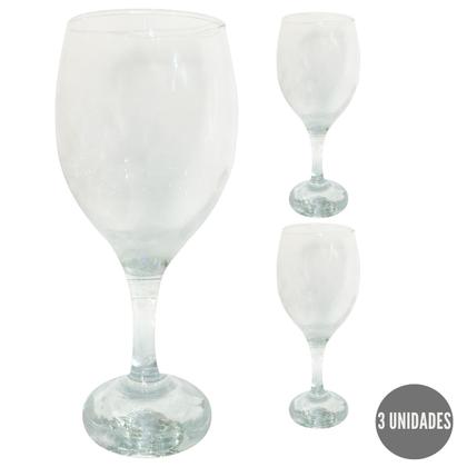 Kit 3 Taças De Vinho 410ml Vidro Transparente - Praticasa Imagem de Kit 3 Taças De Vinho 410ml Vidro Transparente