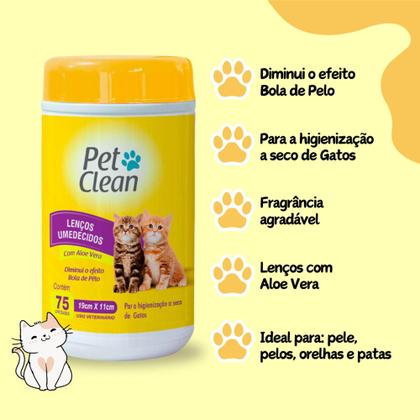 Imagem de Kit 3 Tapetes Higiênicos P/Pets + Lenços Umedecidos Para Gatos Pet Clean 75uni