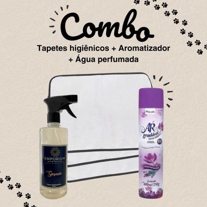 Imagem de Kit 3 Tapetes Higiênicos Pet + Água perfumada 500ml Emporium + Odorizador Flor Camp 400ml