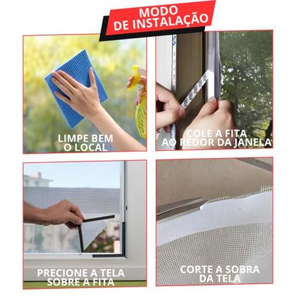 Imagem de Kit 3 Tela Mosquiteiro Protetora Com Fita Colante Janela Ajustável Contra Insetos Dengue Mosquitos