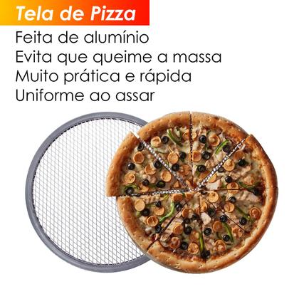 Imagem de Kit 3 Tela Pizza 30Cm Alumínio Redonda Quadriculada