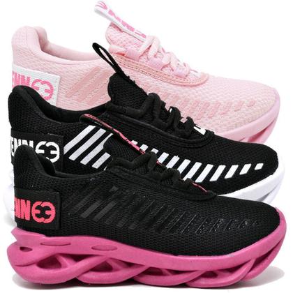 Imagem de kit 3 Tênis Infantil Menina Evoltenn Sola Trança Escolar PINK/PRETO