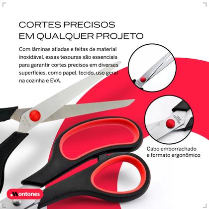 Imagem de Kit 3 Tesouras Aço Inox Corte Costura Artesanato Domestico e Profissional Multiuso