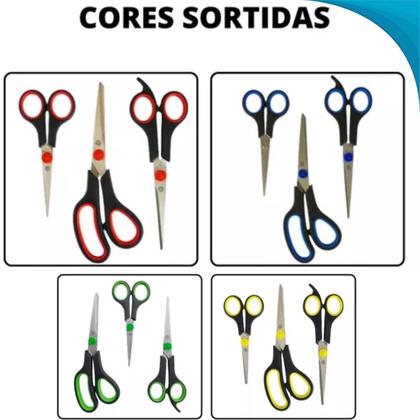 Imagem de Kit 3 Tesouras Para Casa e Escola Grande