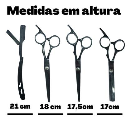 Imagem de Kit 3 tesouras profissionais fio navalha fio laser  e desbaste