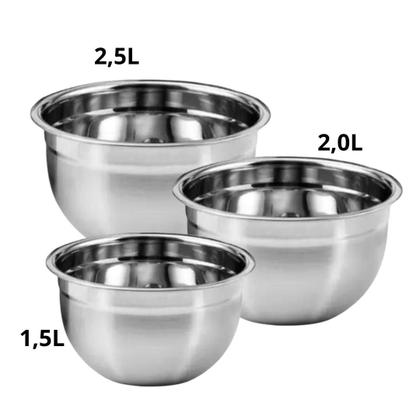 Imagem de Kit 3 Tigelas Bowl de Inox 18, 20 e 22 cm Multiuso Profissional