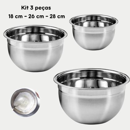 Imagem de Kit 3 Tigelas Mixing Bowl Aço Inox Multiuso 18-26-28 cm