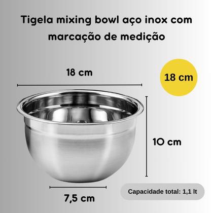 Imagem de Kit 3 Tigelas Mixing Bowl Aço Inox Multiuso 18-26-28 cm