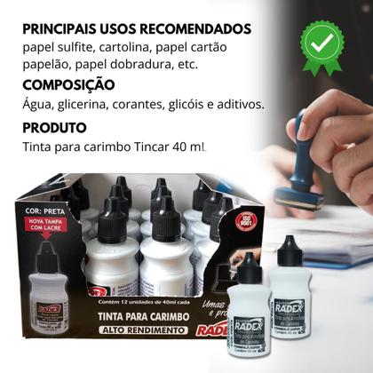 Imagem de Kit 3 Tinta Almofada para Carimbo Preta Alto Rendimento 40ml
