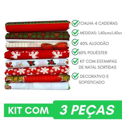 Imagem de Kit 3 Toalhas De Mesa Estampa De Natal P/ Mesa C/4 Cadeiras