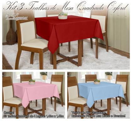 Imagem de Kit 3 Toalhas De Mesa Oxford 1,45x1,45 Quadrada Várias Cores Buffet