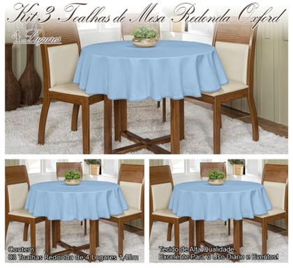 Imagem de Kit 3 Toalhas De Mesa Oxford Redonda 1,45m 4 lugares Várias Cores Buffet