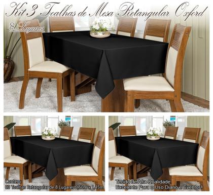 Imagem de Kit 3 Toalhas De Mesa Oxford Retangular 2,50x1,45m 8 Lugares