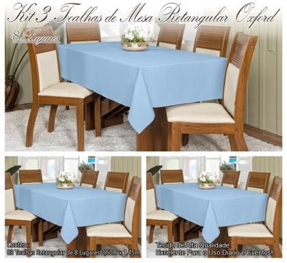 Imagem de Kit 3 Toalhas De Mesa Oxford Retangular 2,50x1,45m 8 Lugares