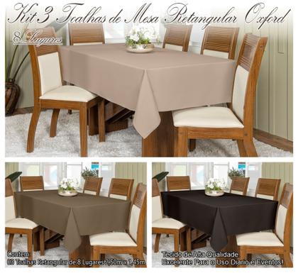 Imagem de Kit 3 Toalhas De Mesa Oxford Retangular 2,50x1,45m 8 Lugares
