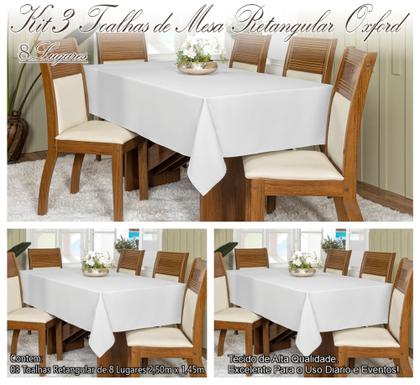 Imagem de Kit 3 Toalhas De Mesa Oxford Retangular 2,50x1,45m 8 Lugares
