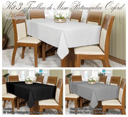Imagem de Kit 3 Toalhas De Mesa Oxford Retangular 2,50x1,45m 8 Lugares