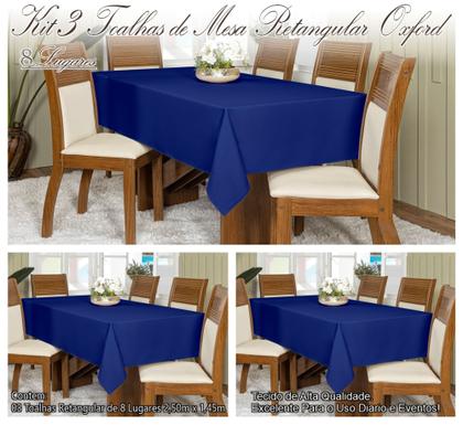 Imagem de Kit 3 Toalhas De Mesa Oxford Retangular 2,50x1,45m 8 Lugares