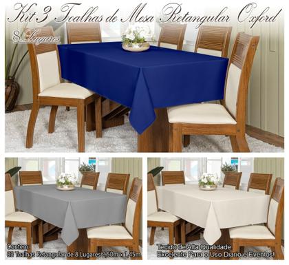 Imagem de Kit 3 Toalhas De Mesa Oxford Retangular 2,50x1,45m 8 Lugares
