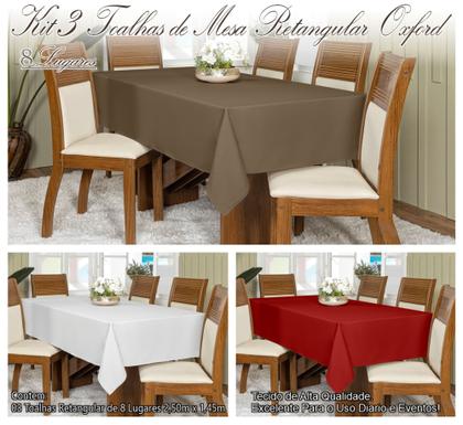 Imagem de Kit 3 Toalhas De Mesa Oxford Retangular 2,50x1,45m 8 Lugares
