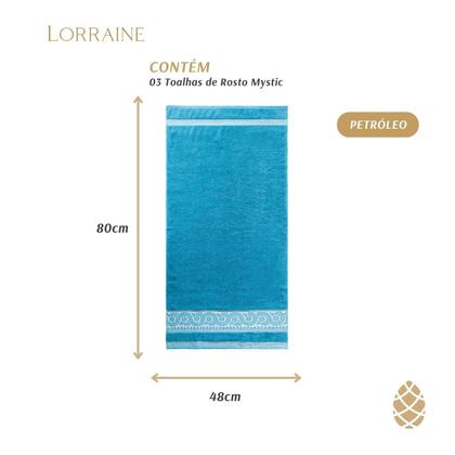 Imagem de Kit 3 Toalhas De Rosto Mystic Camesa Barra Trabalhada 50X80