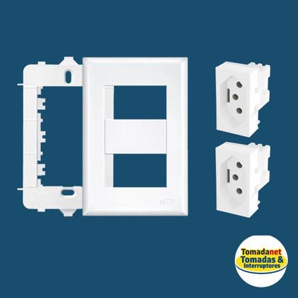 Imagem de Kit 3 Tomada dupla 10a/250v com placa 4x2 Fame Evidence