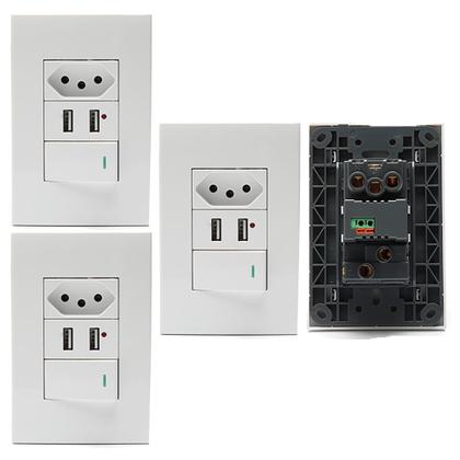 Imagem de Kit 3 Tomadas Com Interruptor Com 2 Entradas USB 5V 2.1A 023