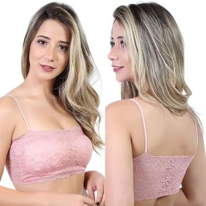 Imagem de Kit 3 Top Faixa Renda Cropped Rendado Bojo Bustiê Feminino