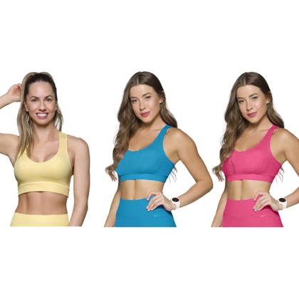 Imagem de Kit 3 Tops Canelado Selene Sem Costura Feminino