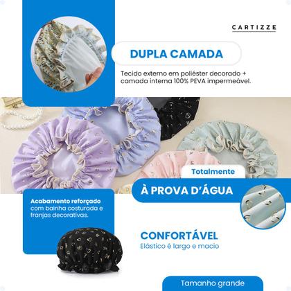 Imagem de Kit 3 Touca Cabelo Impermeável Banho Reutilizável Anti Frizz