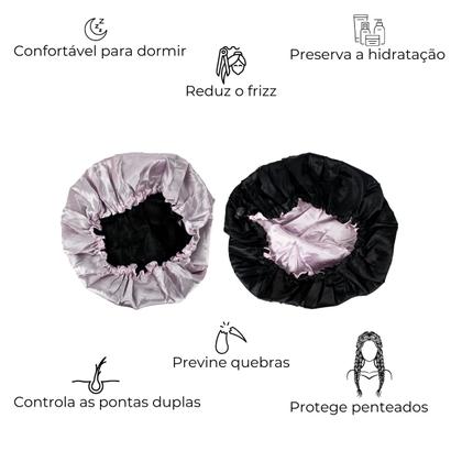 Imagem de Kit 3 Touca Cetim Dupla Face Ajustável Anti Frizz Cabelos