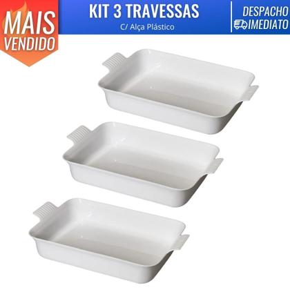 Imagem de Kit 3 Travessa Retangular G C/ Alças Branca Le Chef Tigela Para Servir Vasilha Cozinha
