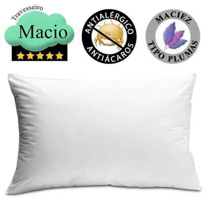 Imagem de Kit 3 Travesseiro Antialérgico Percal 180 Fios Ecoplumas Fibra Siliconada Macio Lavável 50x70x14cm BF Colchões