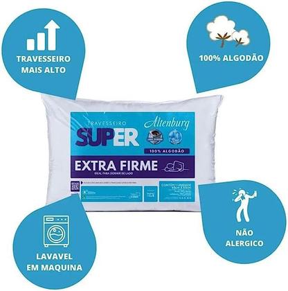 Imagem de Kit 3 Travesseiros Antialérgico Altenburg Suporte Super Extra Firme 100% Algodão Lavável 48cm x 68cm