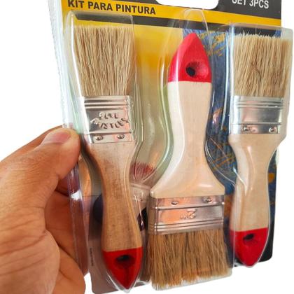 Imagem de Kit 3 Trincha Pincel Multiuso Pintura Tinta Látex Acrílica