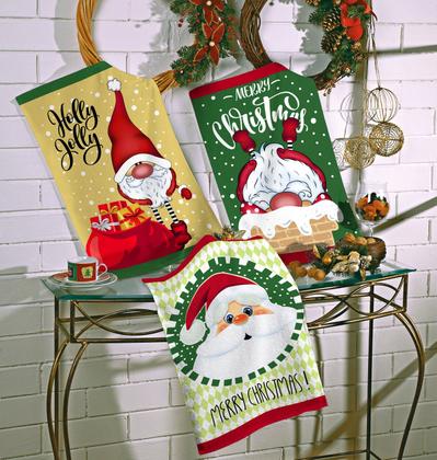 Imagem de Kit 3 Un Pano de Cozinha Prato Copo Atoalhado Felpudo Estampas de Natal Algodão Sortido