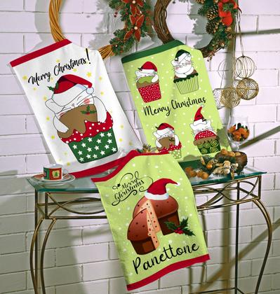 Imagem de Kit 3 Un Pano de Cozinha Prato Copo Atoalhado Felpudo Estampas de Natal Algodão Sortido