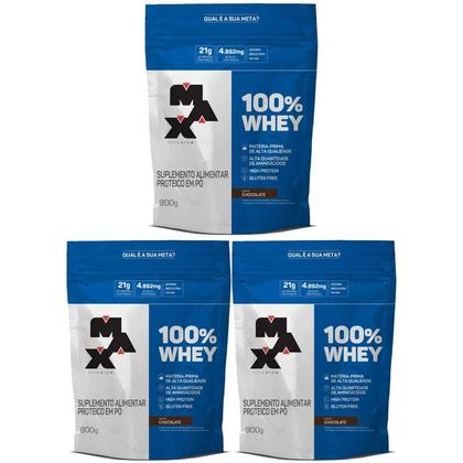 Imagem de Kit 3 unidades 100% Whey Refil 900g Chocolate - Max Titanium