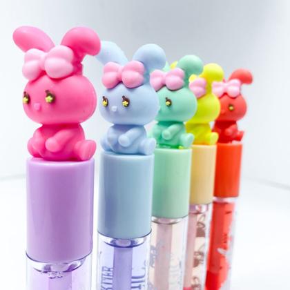 Imagem de Kit 3 unidades de lip oil gloss hidratante cheirinhos doces cabeça coelhinha com brilho