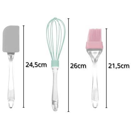 Imagem de Kit 3 Utensílios De Silicone Espátula Pincel Fouet - Laranja