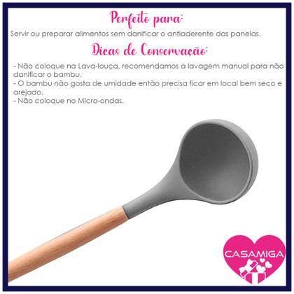 Imagem de Kit 3 Utensílios Espumadeira Colher Concha Bambu Silicone