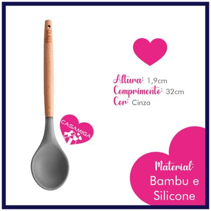Imagem de Kit 3 Utensílios Espumadeira Colher Concha Bambu Silicone