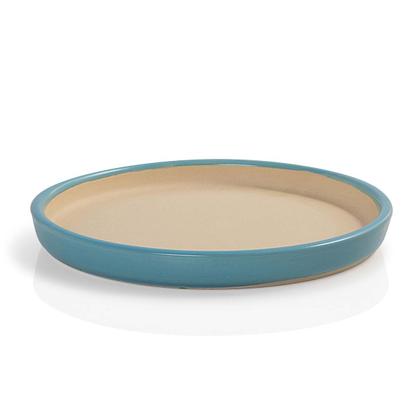 Imagem de Kit 3 Vasos Cachepots Plantas com Pratos e Tampas para o Fundo Londres Porcelana Branco e Azul Fosco Pozzani