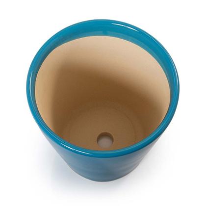 Imagem de Kit 3 Vasos Cachepots Plantas com Pratos e Tampas para o Fundo Porcelana Azul Pozzani