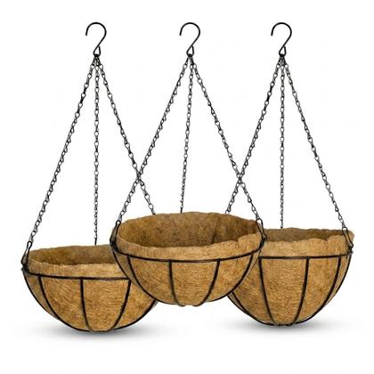 Imagem de Kit 3 Vasos de Fibra de Coco 25cm Suspenso com Corrente Para Plantas E Flores