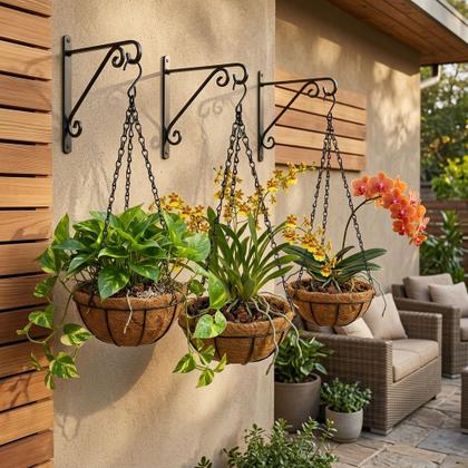 Imagem de Kit 3 Vasos de Fibra de Coco 25cm Suspenso com Corrente Para Plantas E Flores